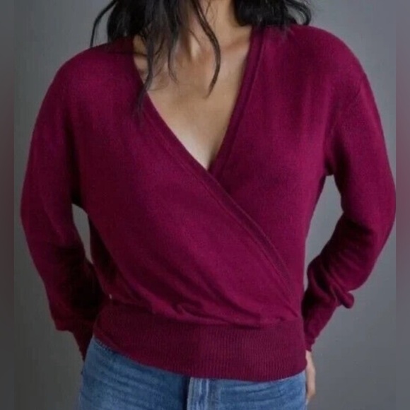Anthropologie Rocio Hacci Textured Knit Faux Wrap Surplice Top Size Medium - Picture 1 of 6